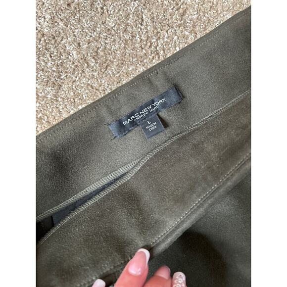 Andrew Marc suede skirt midi western style A-line Olive green SZ LG slit back - Picture 4 of 8